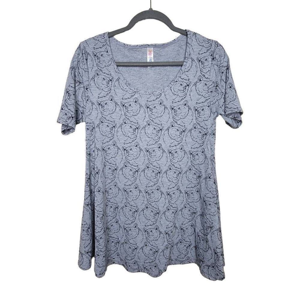LulaRoe Bear Print T-Shirt Tunic Swing Top Gray Size XXS